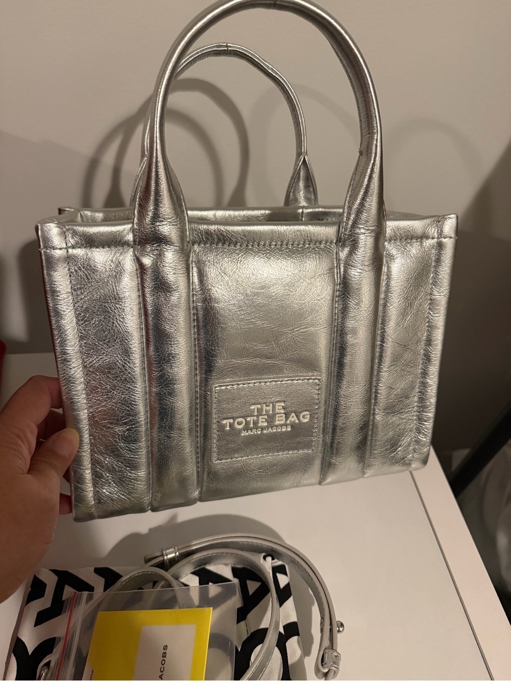 Silver Metallic Quilted Crossbody Bag